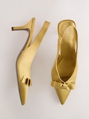 Olive Green Forever Comfort® Satin Bow Slingback Heels - Image 1 of 7