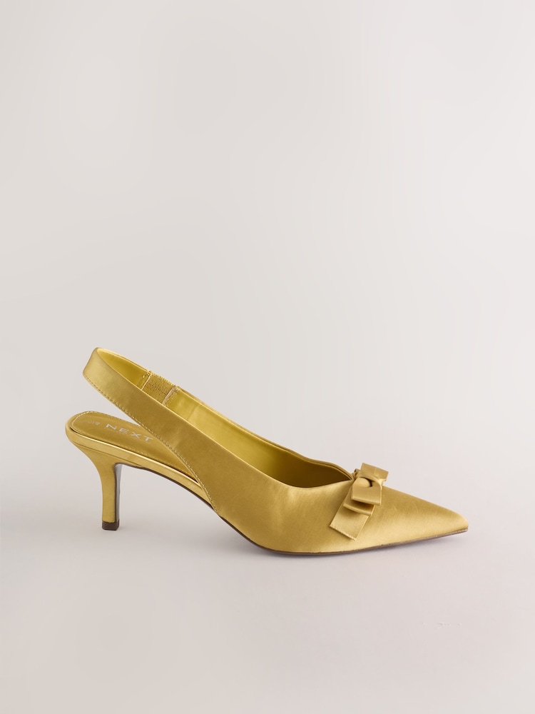 Olive Green Forever Comfort® Satin Bow Slingback Heels - Image 2 of 7 Olive Green Forever Comfort® Satin Bow Slingback Heels - Image 2 of 7