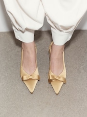 Olive Green Forever Comfort® Satin Bow Slingback Heels - Image 3 of 7