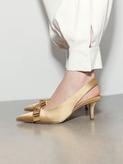 Olive Green Forever Comfort® Satin Bow Slingback Heels - Image 4 of 7