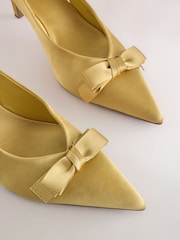 Olive Green Forever Comfort® Satin Bow Slingback Heels - Image 6 of 7