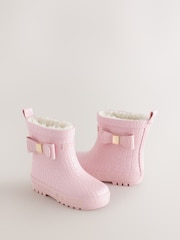 Baker by Ted Baker Pink Croc Effect Baker by Ted Baker Faux Fur Lined Welly Boots with Bow - Image 1 of 5