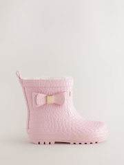 Baker by Ted Baker Pink Croc Effect Baker by Ted Baker Faux Fur Lined Welly Boots with Bow - Image 2 of 5