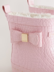 Baker by Ted Baker Pink Croc Effect Baker by Ted Baker Faux Fur Lined Welly Boots with Bow - Image 3 of 5