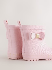 Baker by Ted Baker Pink Croc Effect Baker by Ted Baker Faux Fur Lined Welly Boots with Bow - Image 4 of 5