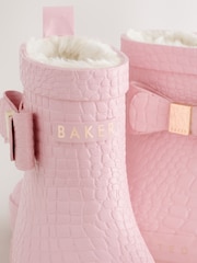 Baker by Ted Baker Pink Croc Effect Baker by Ted Baker Faux Fur Lined Welly Boots with Bow - Image 5 of 5