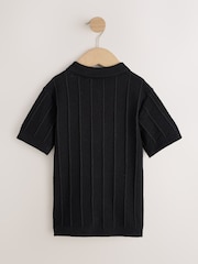 Black Zip Neck Texture Short Sleeve Polo Shirt (3-16yrs) - Image 2 of 4