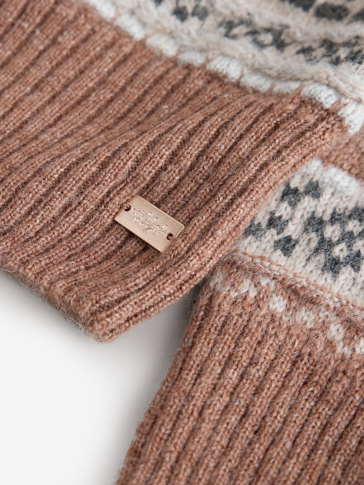 Laura Ashley Brown Fairisle Pattern Crew Neck Jumper - Image 3 of 3
