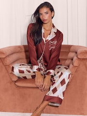 Lipsy Christmas Argyle Satin Pyjamas Set - Attēls 1 no 5