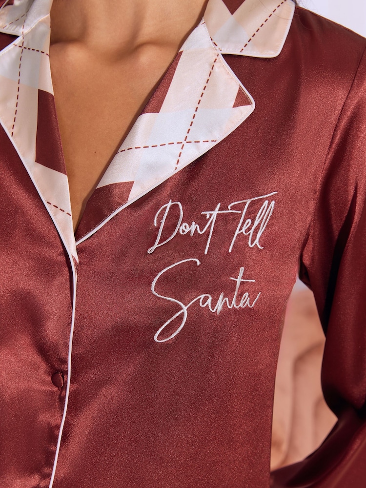 Lipsy Christmas Argyle Satin Pyjamas Set - Attēls 2 no 5