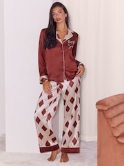 Lipsy Christmas Argyle Satin Pyjamas Set - Attēls 3 no 5
