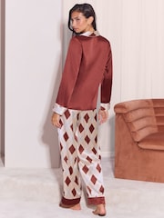 Lipsy Christmas Argyle Satin Pyjamas Set - Attēls 5 no 5