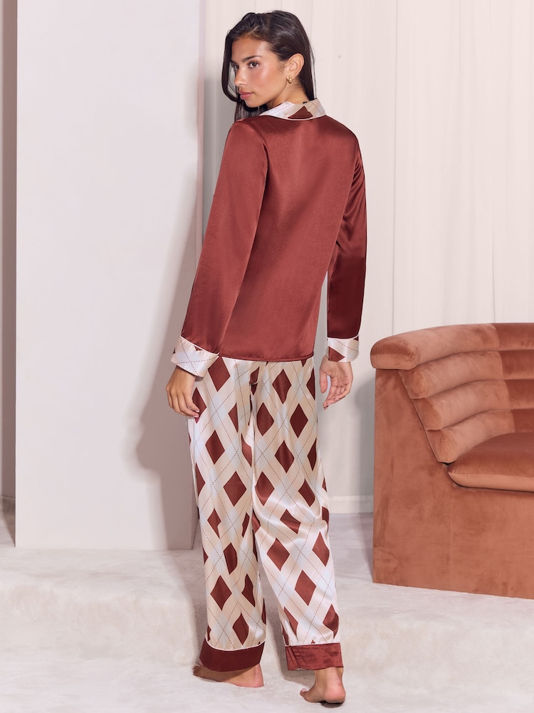 Lipsy Christmas Argyle Satin Pyjamas Set - Attēls 5 no 5