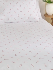 White Candy Cane Christmas Fitted Sheet and Pillowcase Set - Image 1 of 2