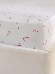 White Candy Cane Christmas Fitted Sheet and Pillowcase Set - Image 2 of 2