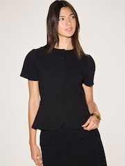 Black Short Sleeved Peplum Jacket - Image 1 of 8