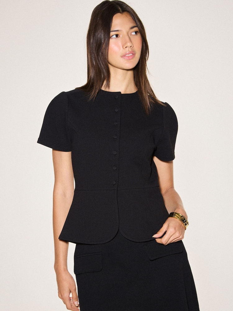 Black Short Sleeved Peplum Jacket - Image 1 of 8