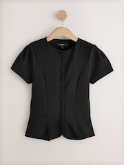 Black Short Sleeved Peplum Jacket - Image 6 of 8