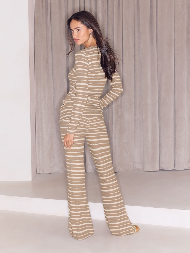 Lipsy Neutral Stripe Cosy Ribbed Henley Top And Trousers Lounge Set - Image 5 of 5 Lipsy Neutral Stripe Cosy Ribbed Henley Top And Trousers Lounge Set - Image 5 of 5