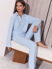 Lipsy Blue Super Soft Rib Collar Logo Embroidered Lounge Set - Image 4 of 5