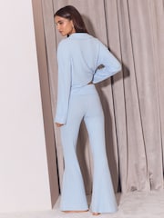 Lipsy Blue Super Soft Rib Collar Logo Embroidered Lounge Set - Image 5 of 5
