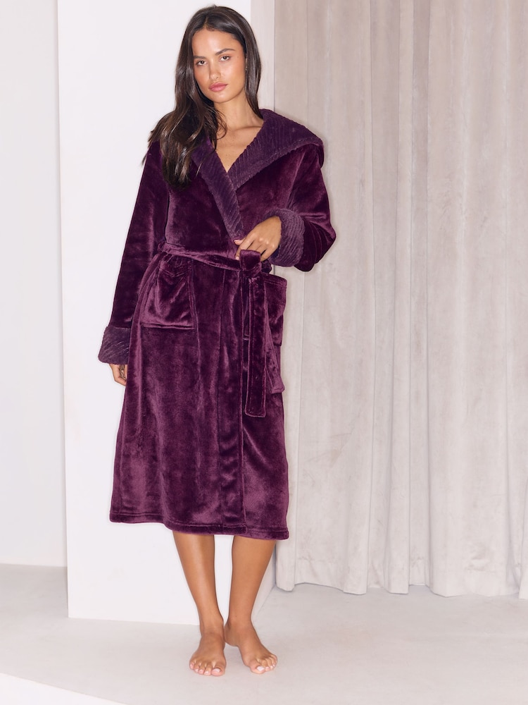 Lipsy Burgundy Red Faux Fur Trim Robe - Image 1 of 5