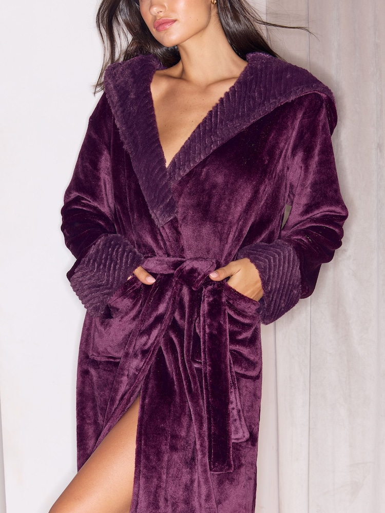 Lipsy Burgundy Red Faux Fur Trim Robe - Image 2 of 5