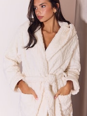 Lipsy White Cable Detail Cosy Robe - Image 2 of 5