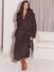 Lipsy Chocolate Brown Cable Detail Cosy Robe - Image 2 of 5