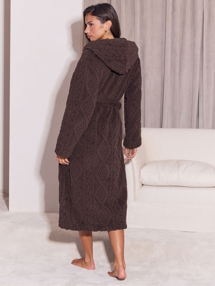 Lipsy Chocolate Brown Cable Detail Cosy Robe - Image 5 of 5