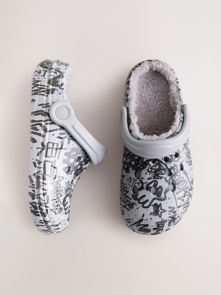 Gray Graffiti - Warm Lined Slipper Clogs - Larawan 1 ng 5 Gray Graffiti - Warm Lined Slipper Clogs - Larawan 1 ng 5
