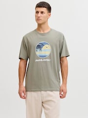 JACK & JONES Grey Short Sleeve Front Print T-Shirt - Image 1 of 7
