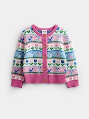 Jojo Maman Bébé Pink Cats & Dogs Fairisle Cardigan - Image 1 of 4