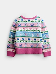 Jojo Maman Bébé Pink Cats & Dogs Fairisle Cardigan - Image 2 of 4
