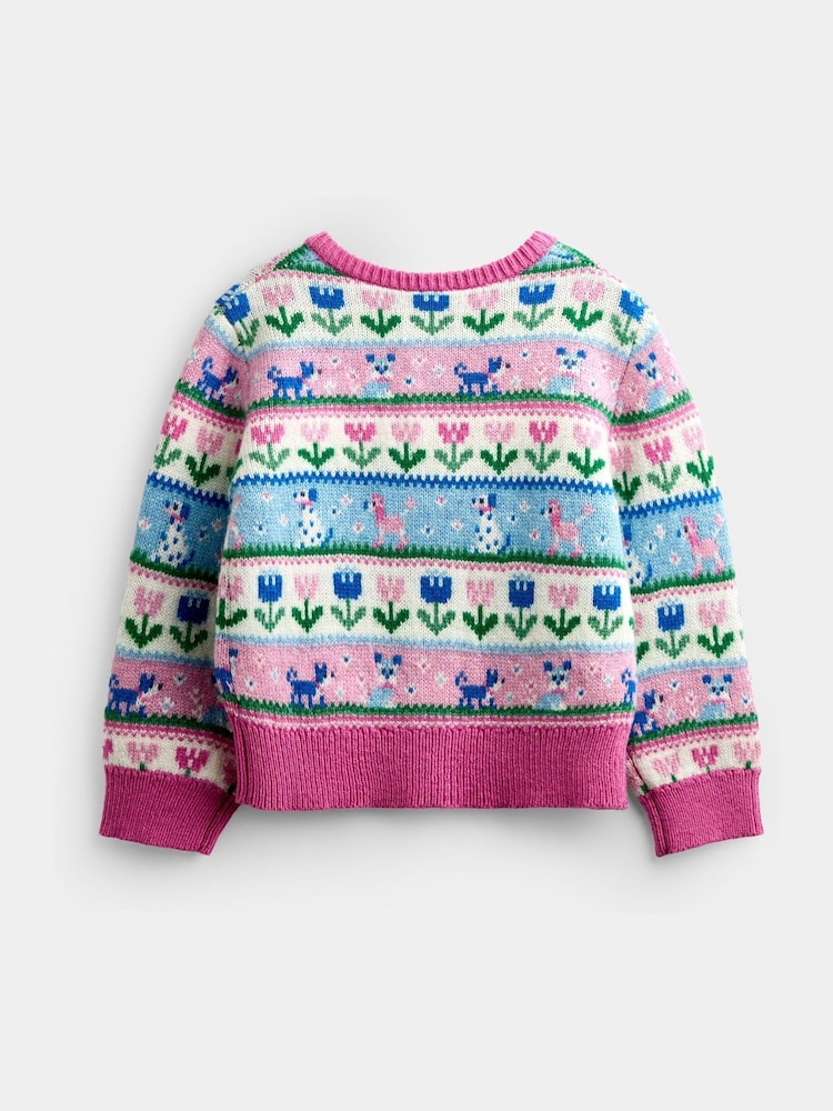 Jojo Maman Bébé Pink Cats & Dogs Fairisle Cardigan - Image 2 of 4 Jojo Maman Bébé Pink Cats & Dogs Fairisle Cardigan - Image 2 of 4