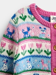 Jojo Maman Bébé Pink Cats & Dogs Fairisle Cardigan - Image 3 of 4