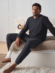 Charcoal Grey Long Sleeve Waffle Pyjamas Set - Image 1 of 8