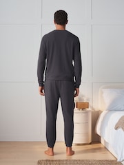 Charcoal Grey Long Sleeve Waffle Pyjamas Set - Image 4 of 8