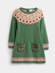 JoJo Maman Bébé Green Fox & Toadstool Fairisle Knitted Dress - Image 1 of 4