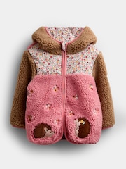 JoJo Maman Bébé Coral Floral Hedgehog Appliqué Borg Fleece Hoodie - Image 1 of 5