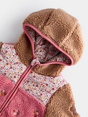 JoJo Maman Bébé Coral Floral Hedgehog Appliqué Borg Fleece Hoodie - Image 3 of 5