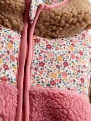JoJo Maman Bébé Coral Floral Hedgehog Appliqué Borg Fleece Hoodie - Image 5 of 5