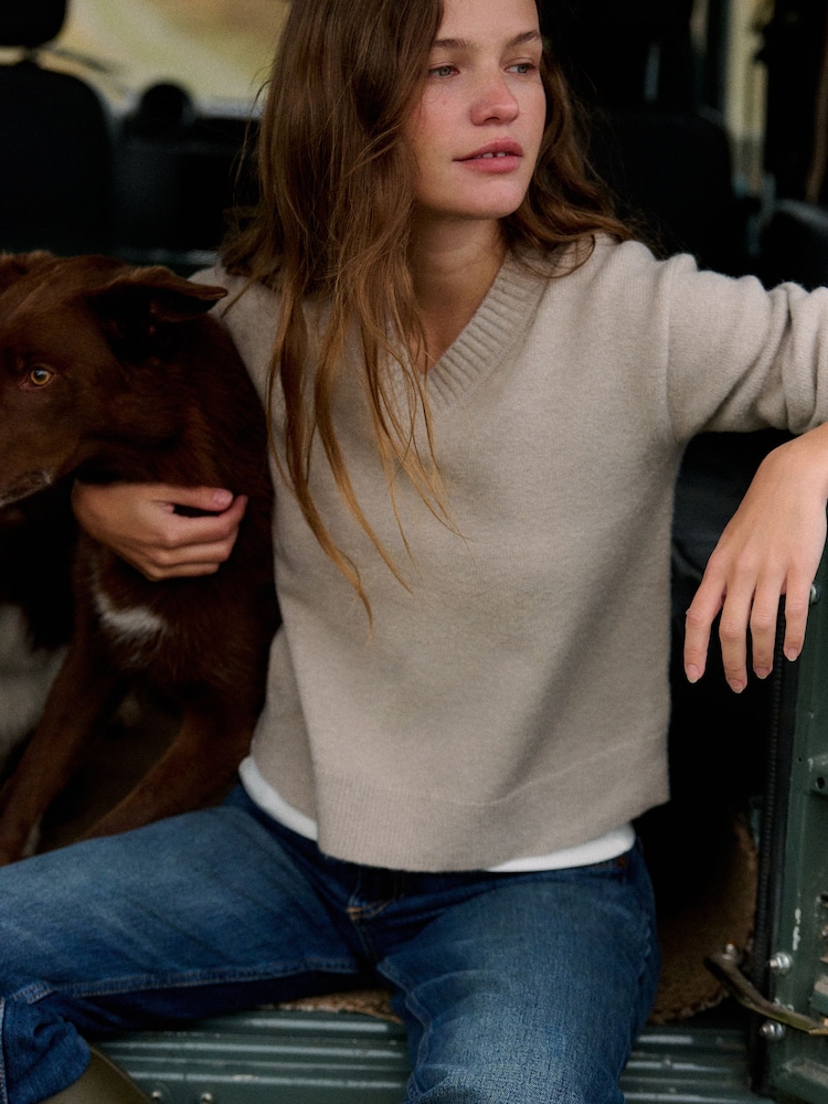 The Set 2 Pack V-Neck Jumpers With Wool Mink Marl/Brown Silver Cloud - Image 1 of 12