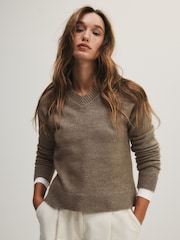 The Set 2 Pack V-Neck Jumpers With Wool Mink Marl/Brown Silver Cloud - Image 6 of 12