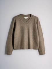 The Set 2 Pack V-Neck Jumpers With Wool Mink Marl/Brown Silver Cloud - Image 9 of 12