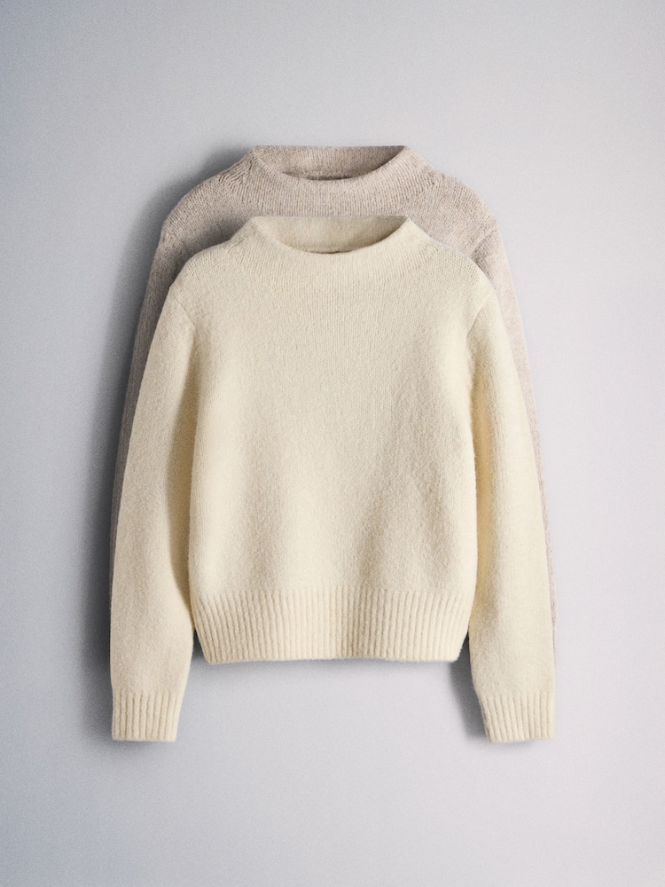 The Set 2 Pack Fluffy Long Sleeve Jumper Oatmeal Marl/ Beige - Cream - Image 1 of 5