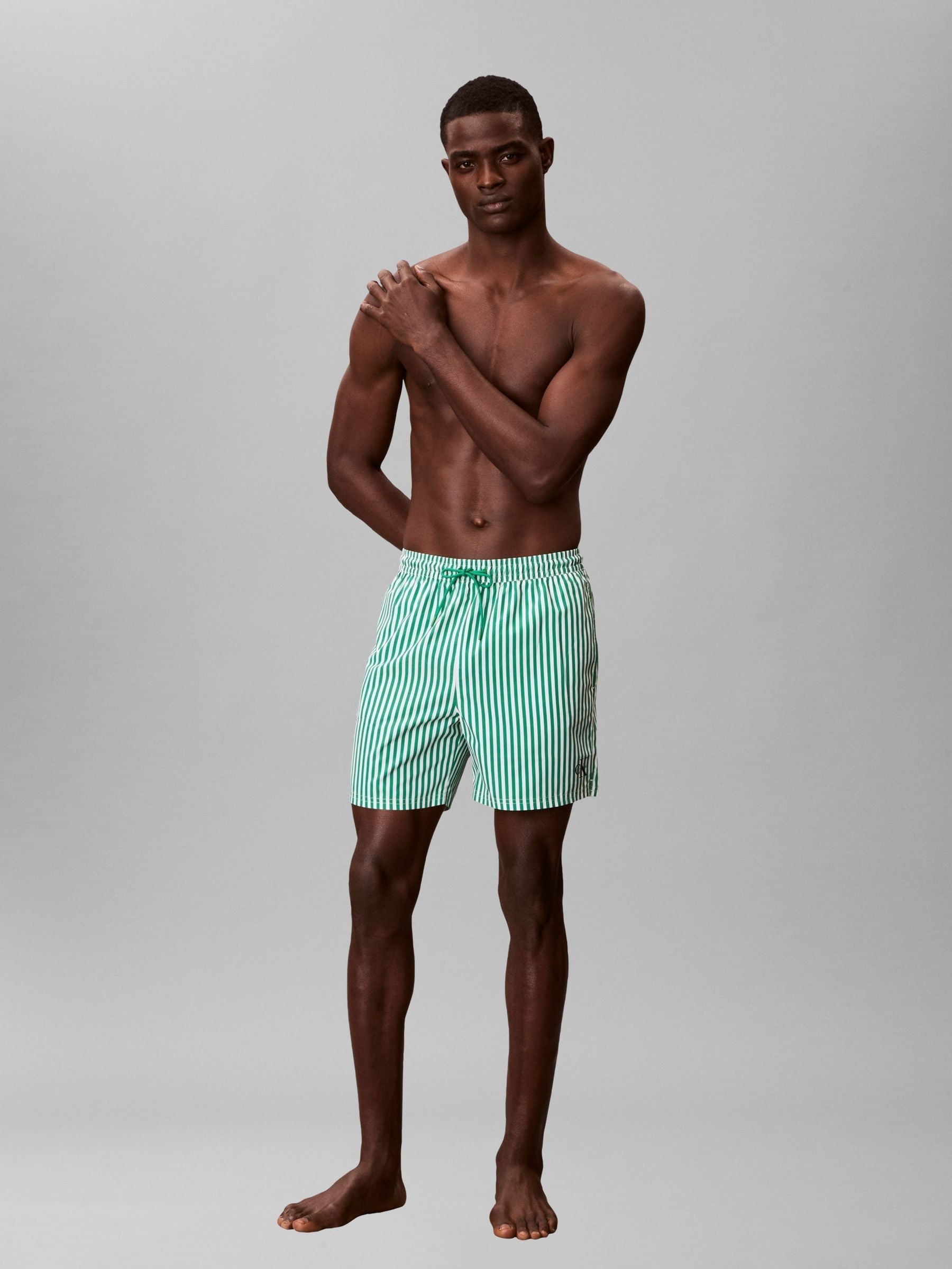 Calvin Klein Men's Green/White Performance Woven Swim Shorts