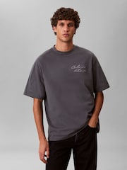 Calvin Klein Grey Relaxed Script Logo T-Shirt - Image 4 of 4