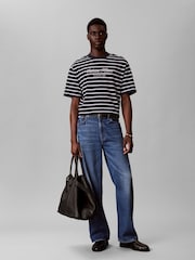 Calvin Klein weit geschnittenes T-Shirt aus Baumwollpiqué mit Streifenmuster - Bild 3 von 5