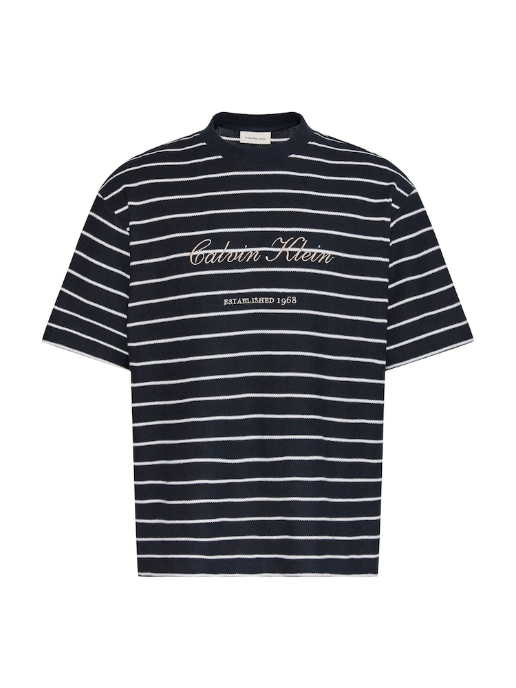 Calvin Klein weit geschnittenes T-Shirt aus Baumwollpiqué mit Streifenmuster - Bild 5 von 5